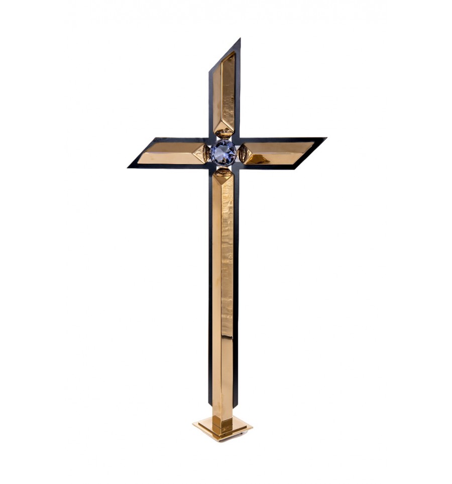 Krzyż KT12/K Kryształ - stojący ze stali nierdzewnej złoty